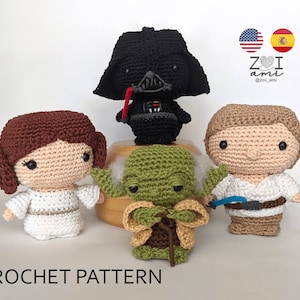 Star Wars Virkmönster till dockor, Prinsessan Leia, Luke, Vader, Yoda (PDF-mönster)