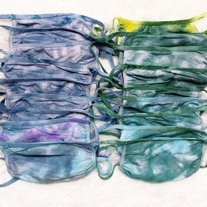 Tie-Dye Face Mask, Shades Of Blue & Green  | 100% Cotton Face Covering | Washable + Reusable Hand Dyed Adult Face Mask, Adult Face Covering