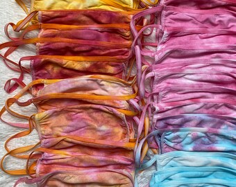 Maschera Viso In Cotone Tie Dye – Unisex – Fatta A Mano Con Bordo Segno Di Pace – USA