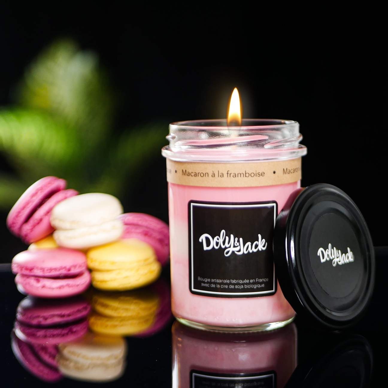 Bougie Parfumée Macaron Framboise 100% Végétale avec Effet Dégradé