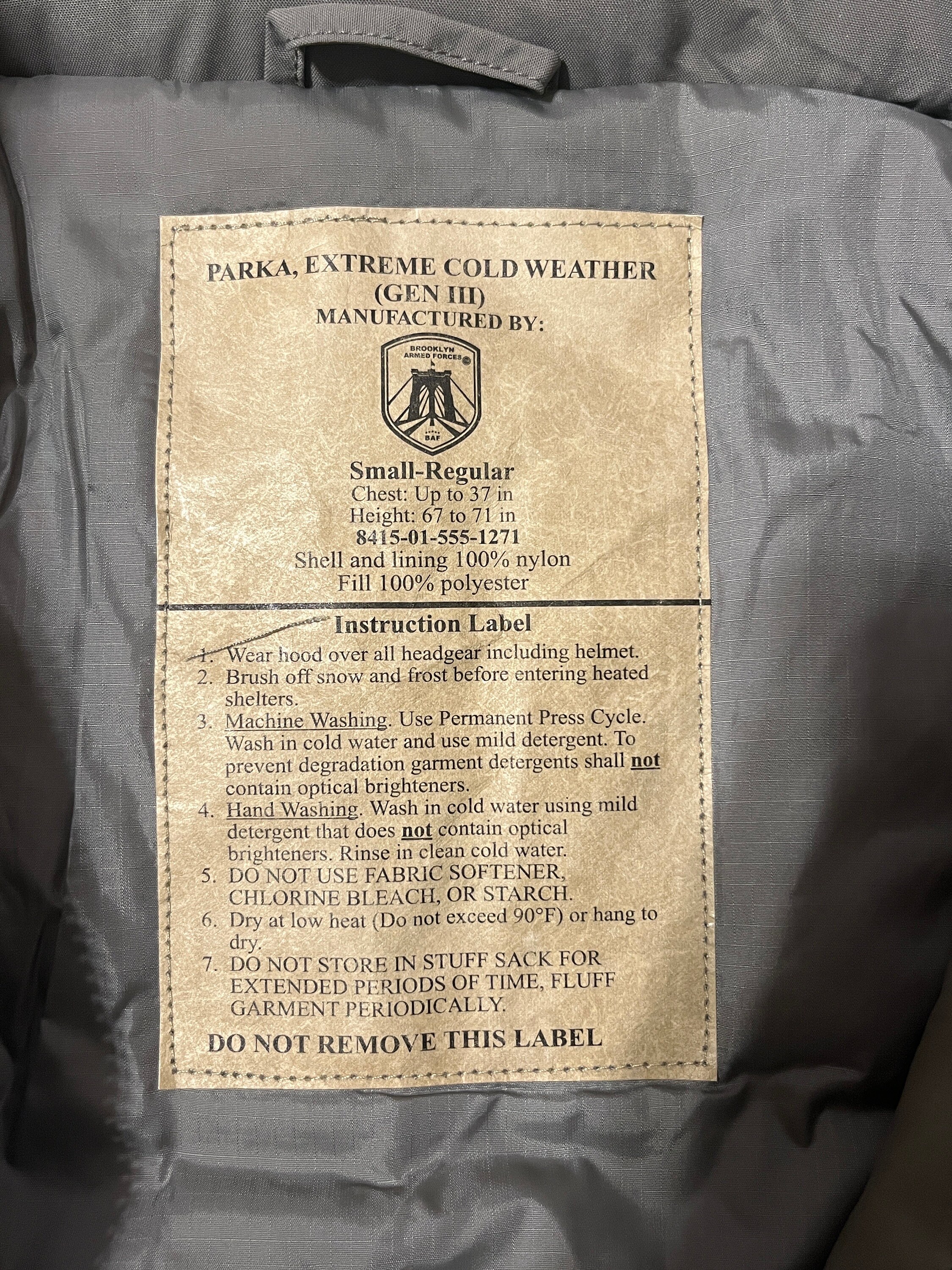USGI Cold Weather Parka ECWCS Gen 3 Level 7 Size Large