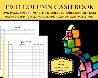 Two Column Cash Book Format Cash Book With Cash And Bank Columns Double Column Cash Book Entries Double Book Accounting 2 Column Record Book