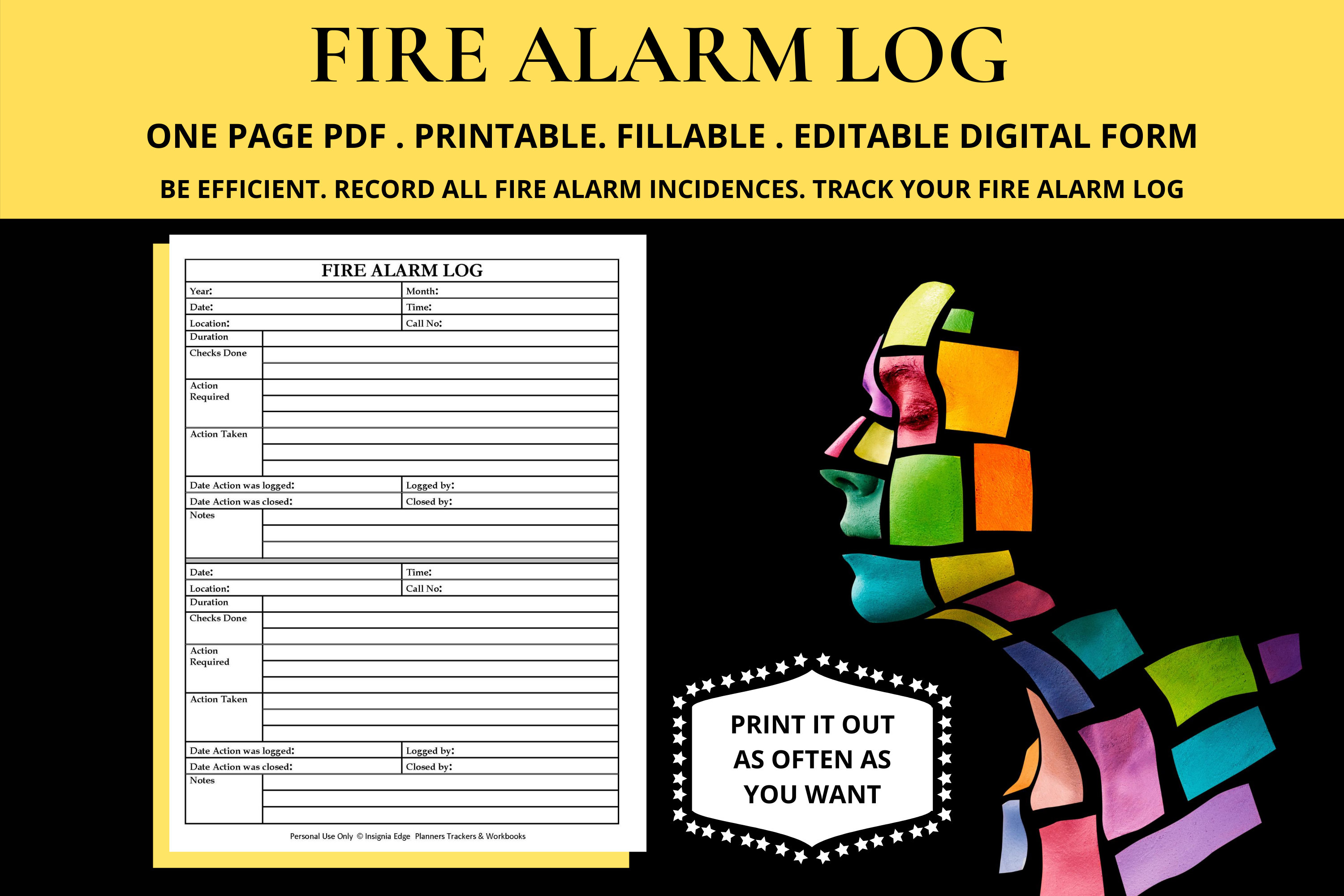 Alarme incendie Test Log Book Neuf Livre 