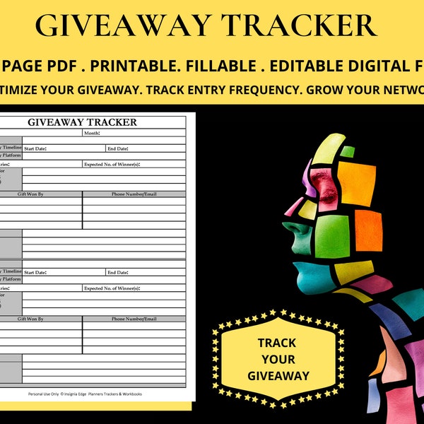 Blog Giveaway Tracker Freebie Giveaway Printable Collectible Corporate Giveaways Planner Party Giveaway Log Youtube Instagram Giveaway Form