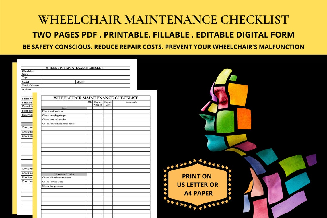 Wheelchair Maintenance Checklist Wheelchair Safety Check Log Etsy Canada