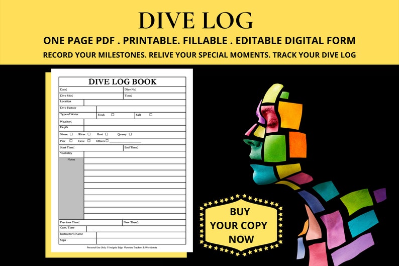 Dive Log Book Template Scuba Dive Journal Scuba Dive Planner Scuba Diving Notebook Dive Log Sheets Books Scuba Diver's Logbook Scuba Log image 9