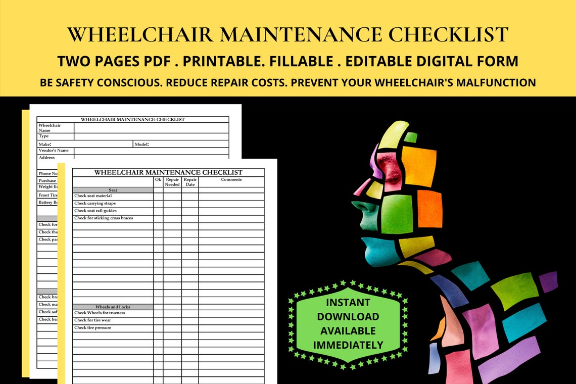 Wheelchair Maintenance Checklist Wheelchair Safety Check Log Wheelchair ...