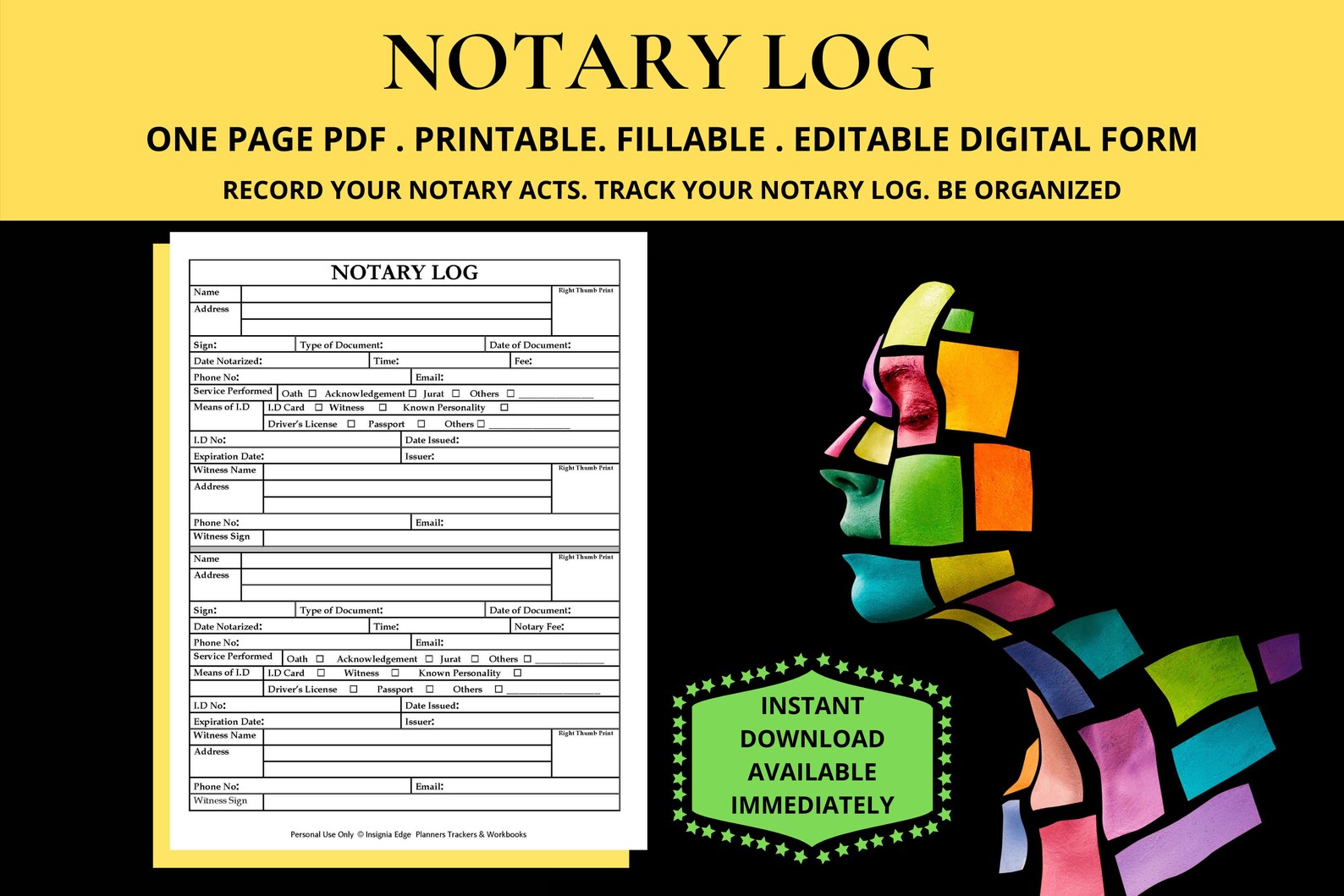 Notary Log Book Template Notary Public Record Journal Book Etsy