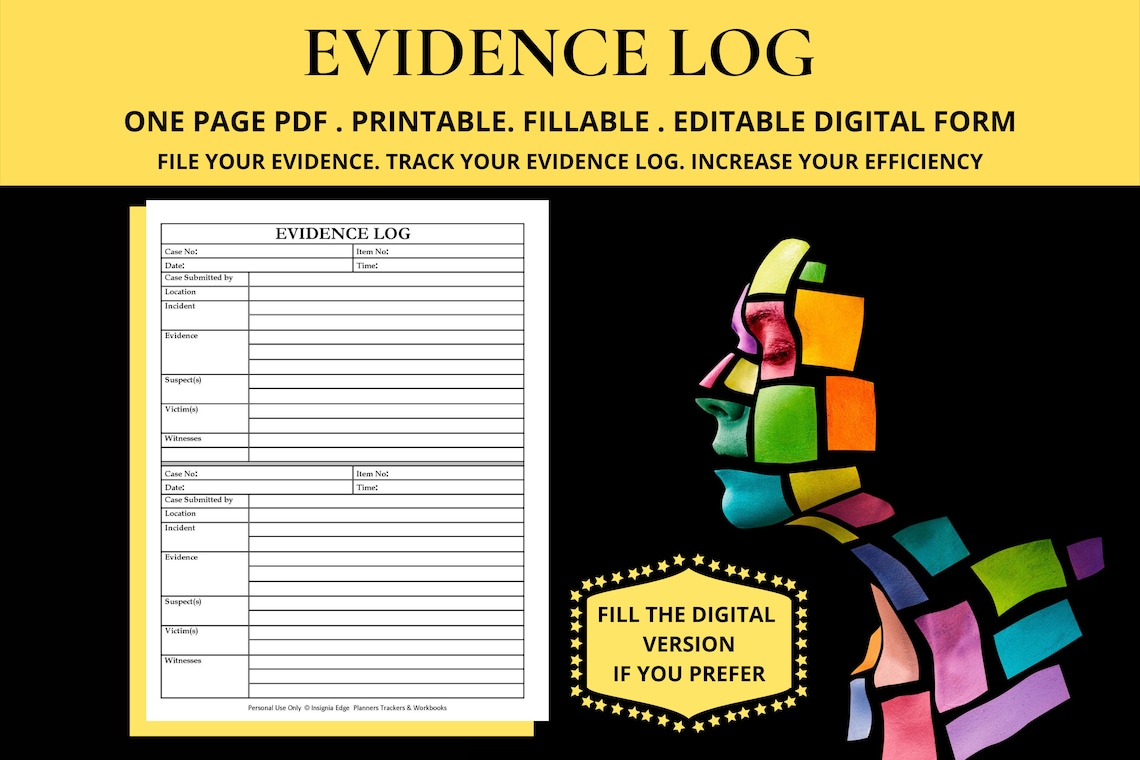 Evidence Log Sheet Form Book Template Evidence Recovery Etsy Israel