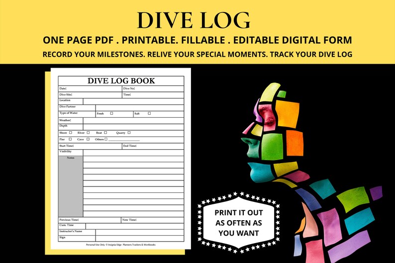 Dive Log Book Template Scuba Dive Journal Scuba Dive Planner Scuba Diving Notebook Dive Log Sheets Books Scuba Diver's Logbook Scuba Log image 2