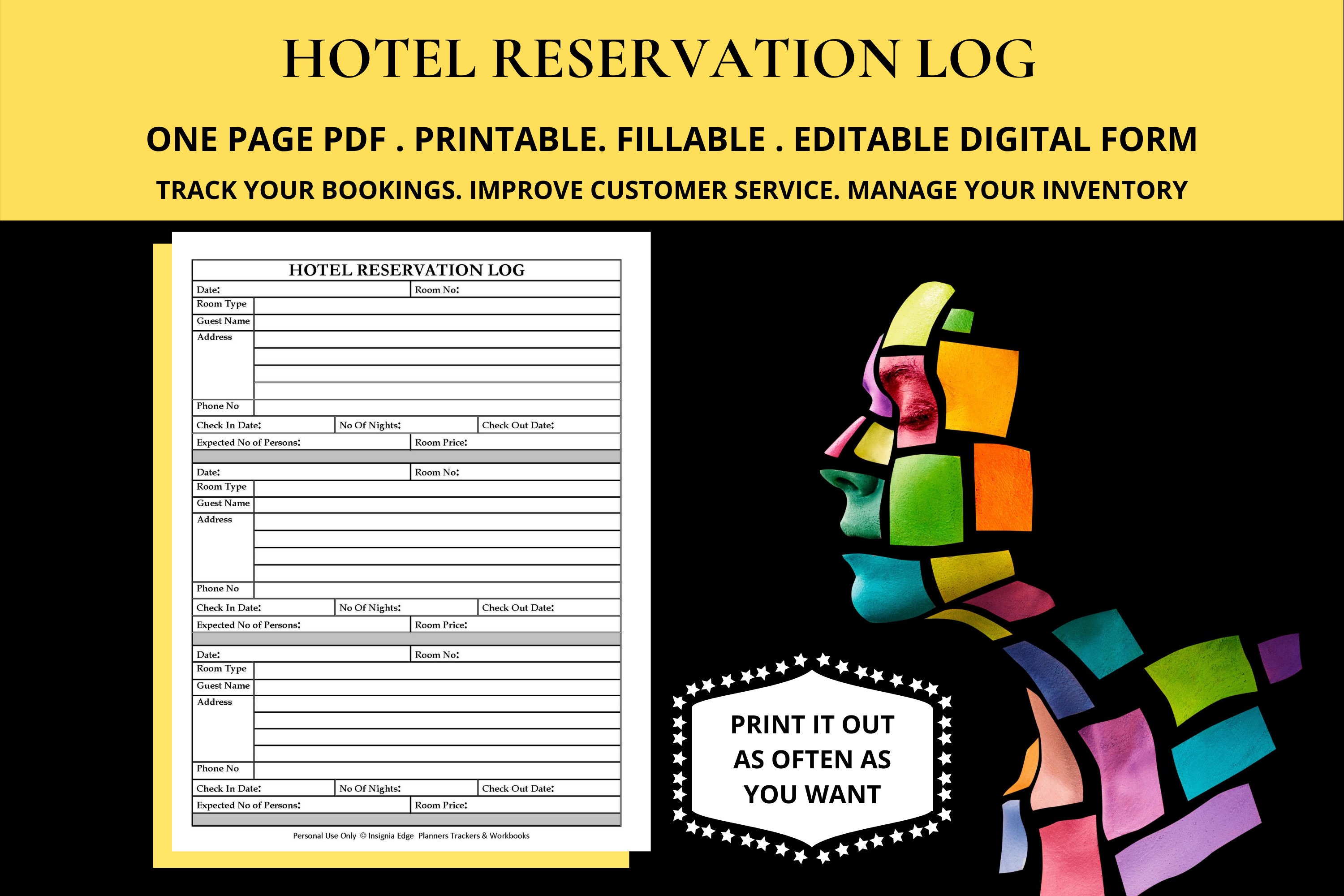 Hotel Reservation Log Book Journal Template Room Booking Form Sheet