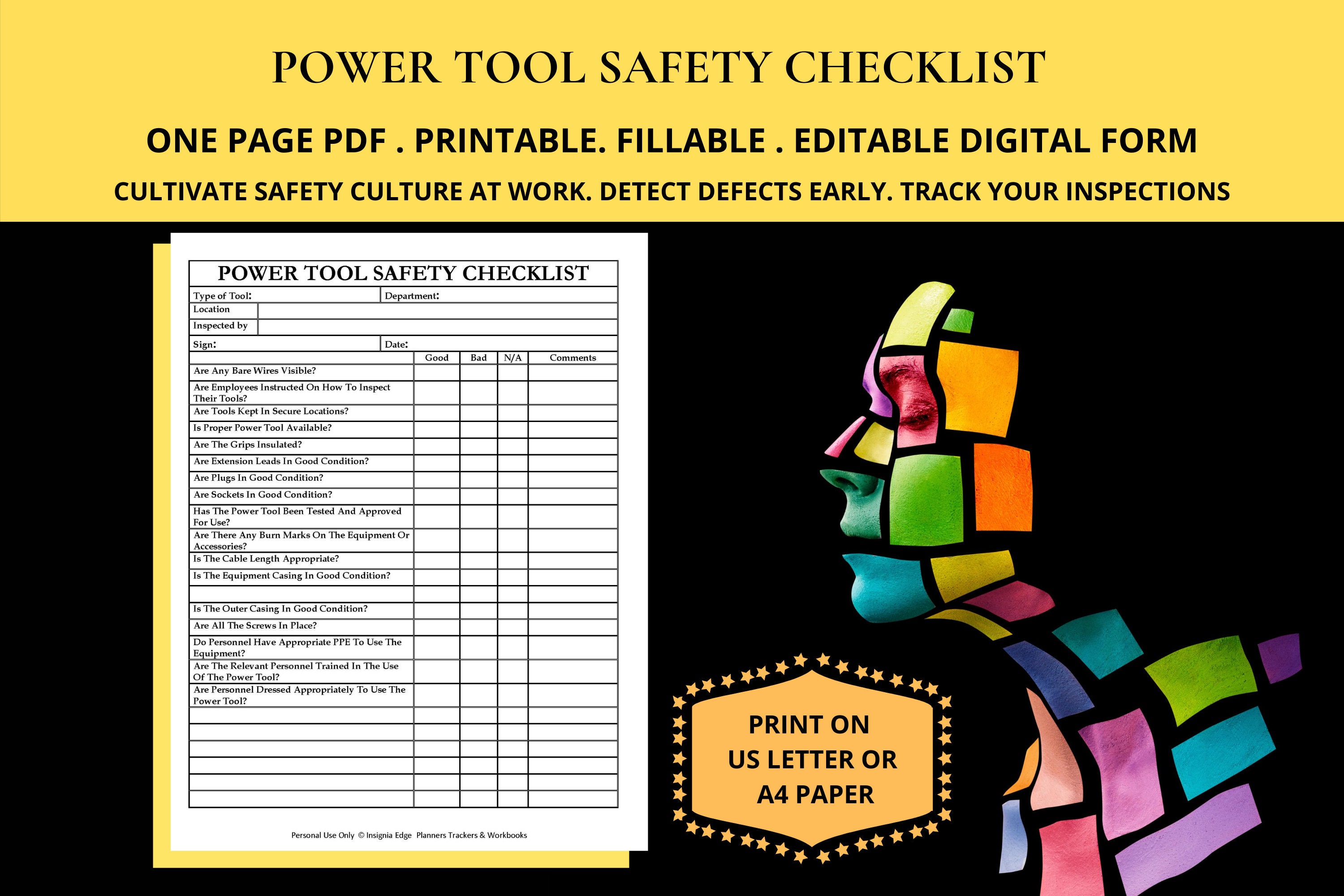 Power Tools Safety Check & Maintenance Log Hand Tools Inspection Checklist Template Hand and