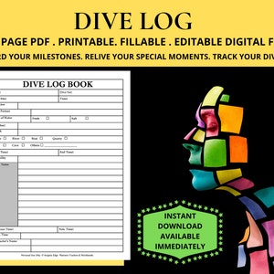 Dive Log Book Template Scuba Dive Journal Scuba Dive Planner Scuba Diving Notebook Dive Log Sheets Books Scuba Diver's Logbook Scuba Log image 3