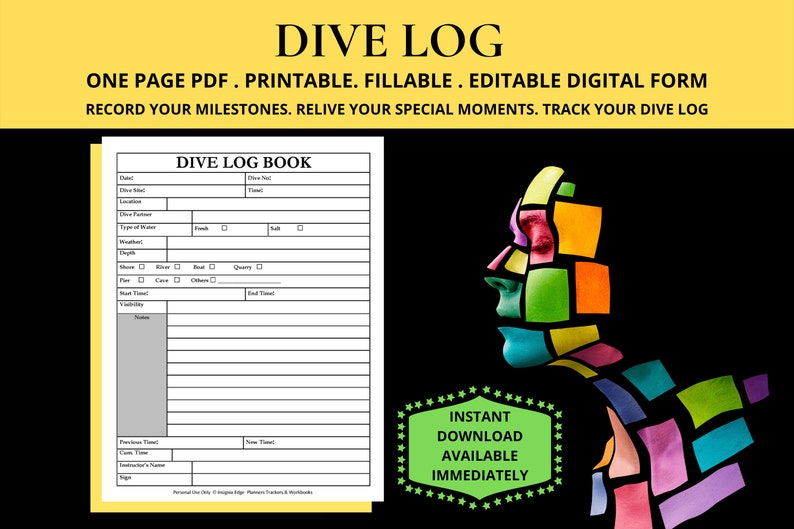 Dive Log Book Template Scuba Dive Journal Scuba Dive Planner Scuba Diving Notebook Dive Log Sheets Books Scuba Diver's Logbook Scuba Log image 3