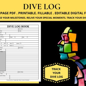 Dive Log Book Template Scuba Dive Journal Scuba Dive Planner Scuba Diving Notebook Dive Log Sheets Books Scuba Diver's Logbook Scuba Log image 1