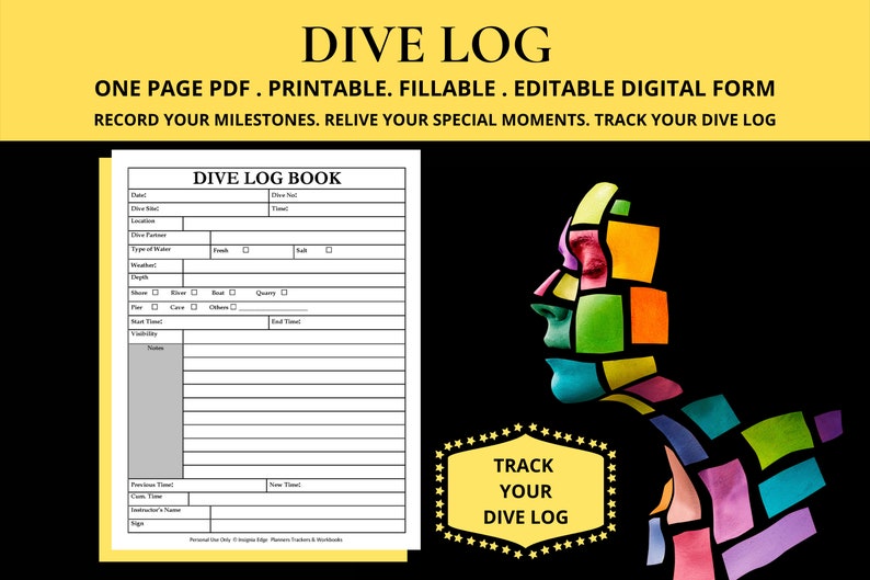 Dive Log Book Template Scuba Dive Journal Scuba Dive Planner Scuba Diving Notebook Dive Log Sheets Books Scuba Diver's Logbook Scuba Log image 1