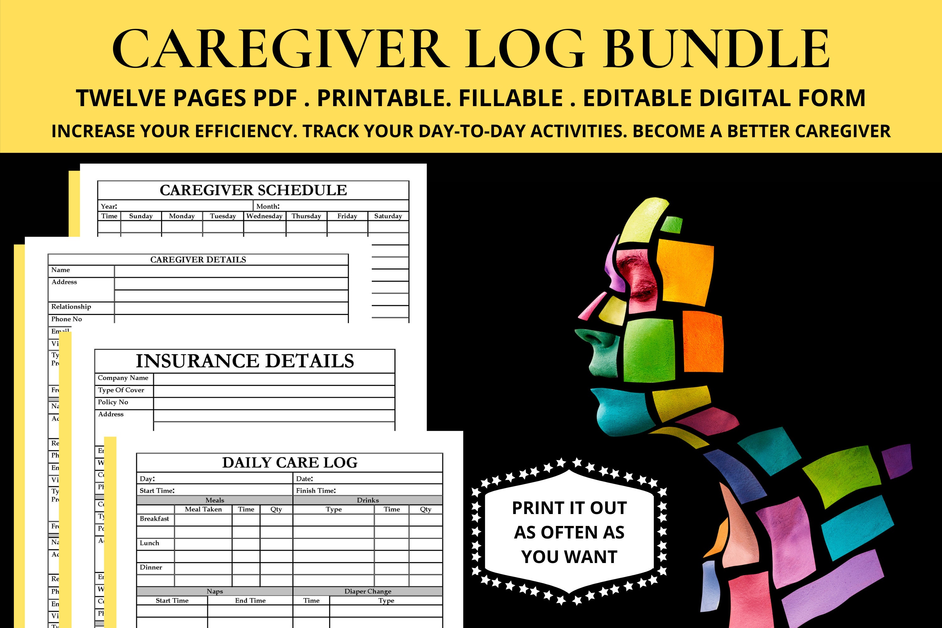 Caregiver Log Book A Daily Record Caregiver Schedule Template Etsy