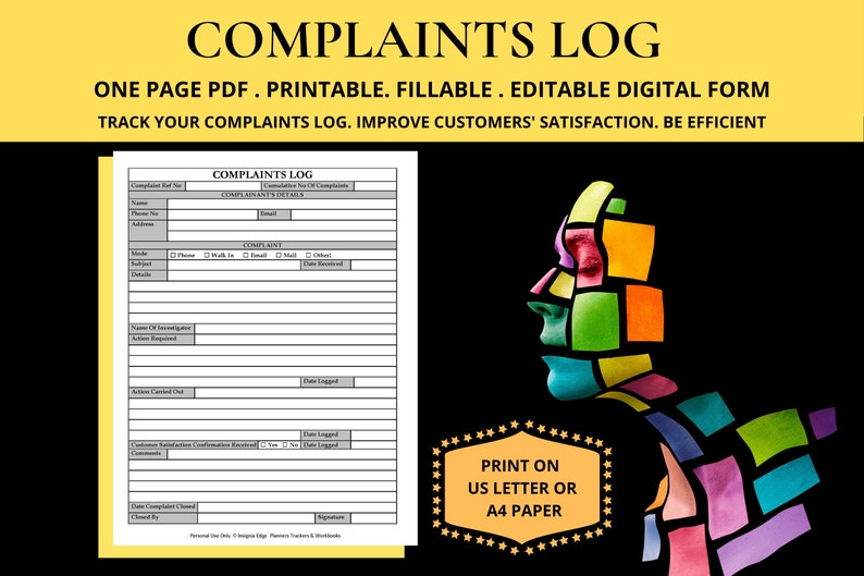 Customer Complaint Log Form Record Register Format Grievance Reports