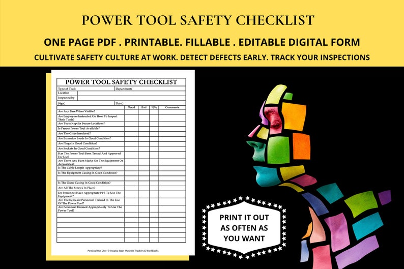 Power Tools Safety Check & Maintenance Log Hand Tools Inspection