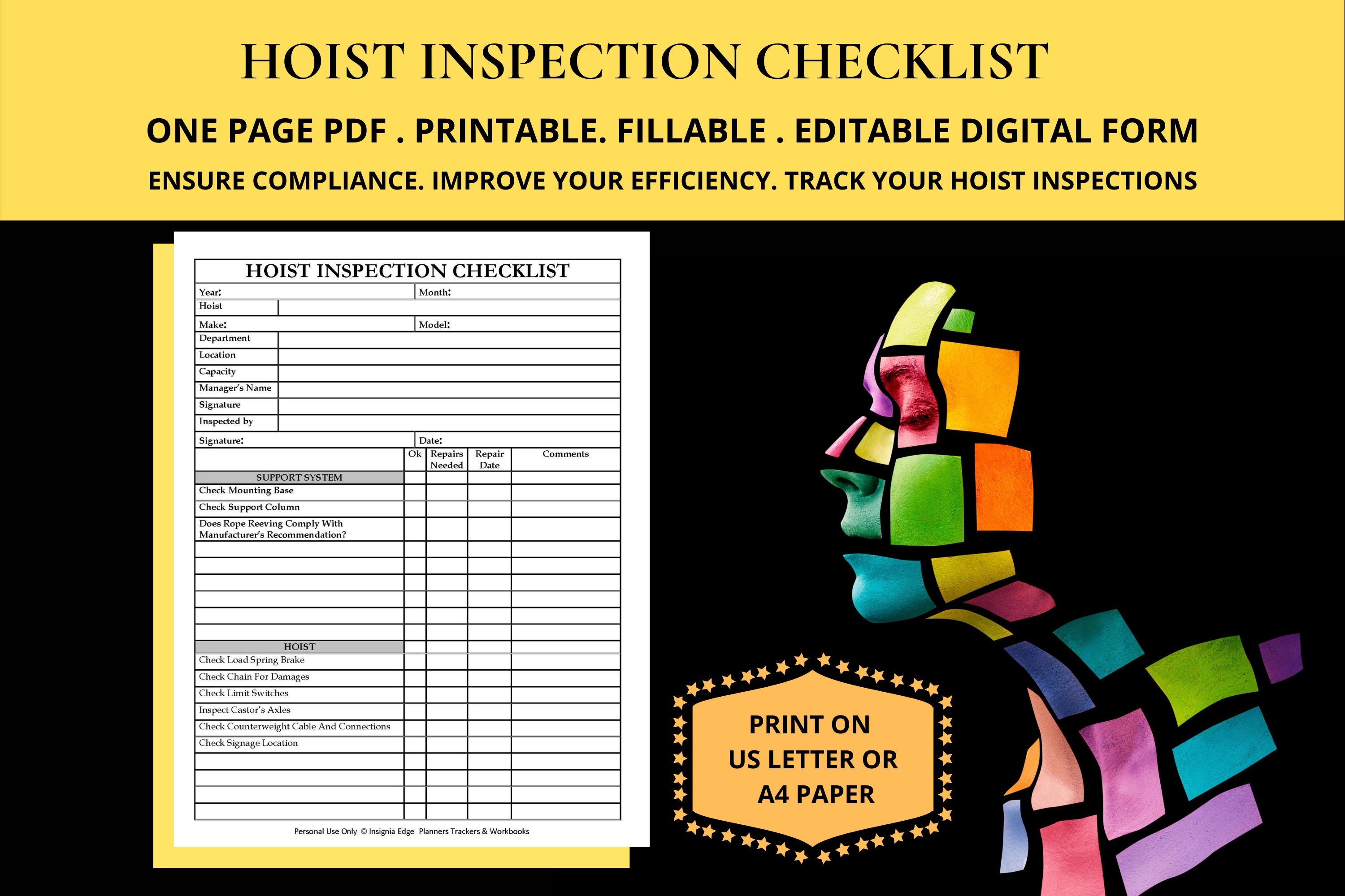 Daily Hoist Inspection Checklist Form Overhead Chain Hoist | Etsy UK