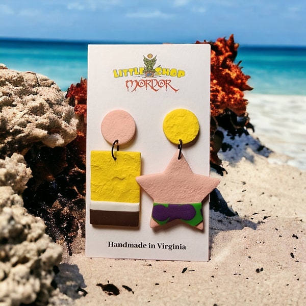 Best Friends Forever Sea Sponge and Starfish BFF Assymetrical Earrings