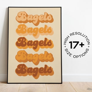 Bagel Bagels Print Wall Art, Trendy Wall Art, Boho wall art, Retro Room Decor, Kitchen Print, Neutral Aesthetic, Preppy Poster