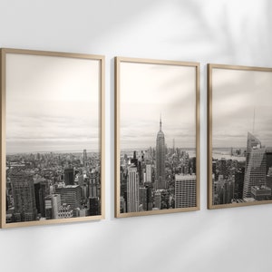 Black & White NYC Skyline Poster New York Skyline Posters Set of 3 Printable Neutral Wall Art Aesthetic Wall Art NYC photography