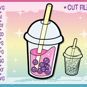 kawaii food svg includes cute boba tea svg. kawaii food vector perfect for crafting material!