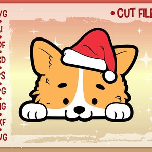 corgi christmas, kawaii clipart printable sticker silhouette cut file cricut perfect gift puppy dog vector