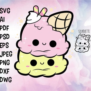 kawaii ice cream svg file. includes ice cream clipart to make lovely ice cream stickers.