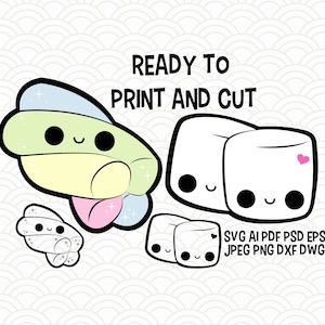 fichier marshmallow kawaii svg. Autocollants numériques imprimables. kawaii clipart svg paquet de guimauve mignonne.