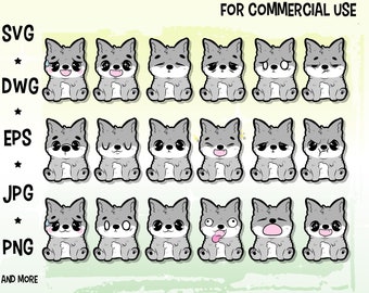 kawaii dog emote pack. dog svg printable stickers. Emote pack for twitch bundle