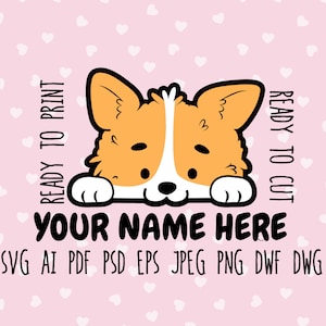 Dieses süße Corgis svg ist eine Schnittdatei. Es kann als Baby Namensanhänger mit Corgis Ornament verwendet werden. auch druckbar für das Kinderzimmer Dekor
