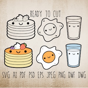 Bed and Breakfast autocollants imprimables est également un kawaii svg nourriture. inclure des fichiers dxf pour le plasma.