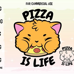 PIZZA SVG file, includes cat with pizza clipart. cricut cat ready to cut. Totally kawaii svg