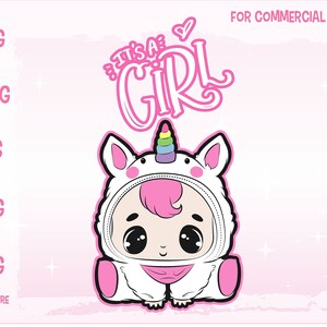 kawaii baby meisje svg digitale download. Baby aankondiging gender reveal clipart.