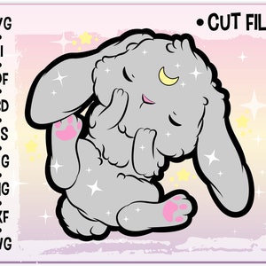 kawaii svg perfecto para pegatina de conejito imprimible. clipart de conejito para el diseño de camisetas lindas