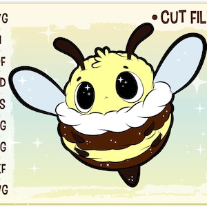 kawaii svg of cute bee. includes bee vector file and honeycomb svg. kawaii clipart for printable stickers
