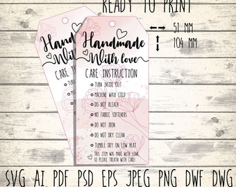 printable care instructions for fabric labels. Includes care card svg digital download