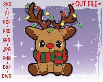 kawaii reindeer svg is a christmas clipart in digital downloads. includes svg files for cricut