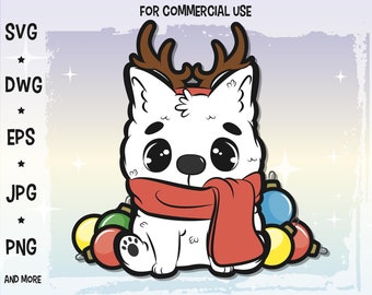 Kawaii wolf svg. Christmas png for printable stickers. Commercial use admitted!