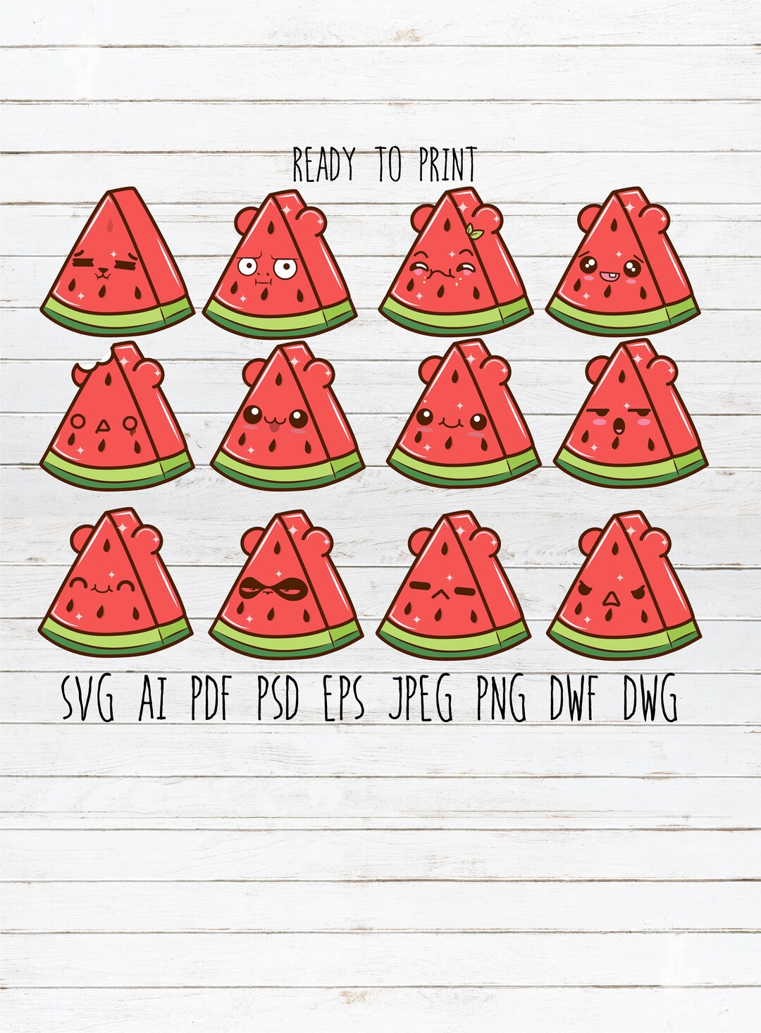 Emoji Svg Watermelon Craft Kits Kawaii Sticker Emoticon Vector Png ...