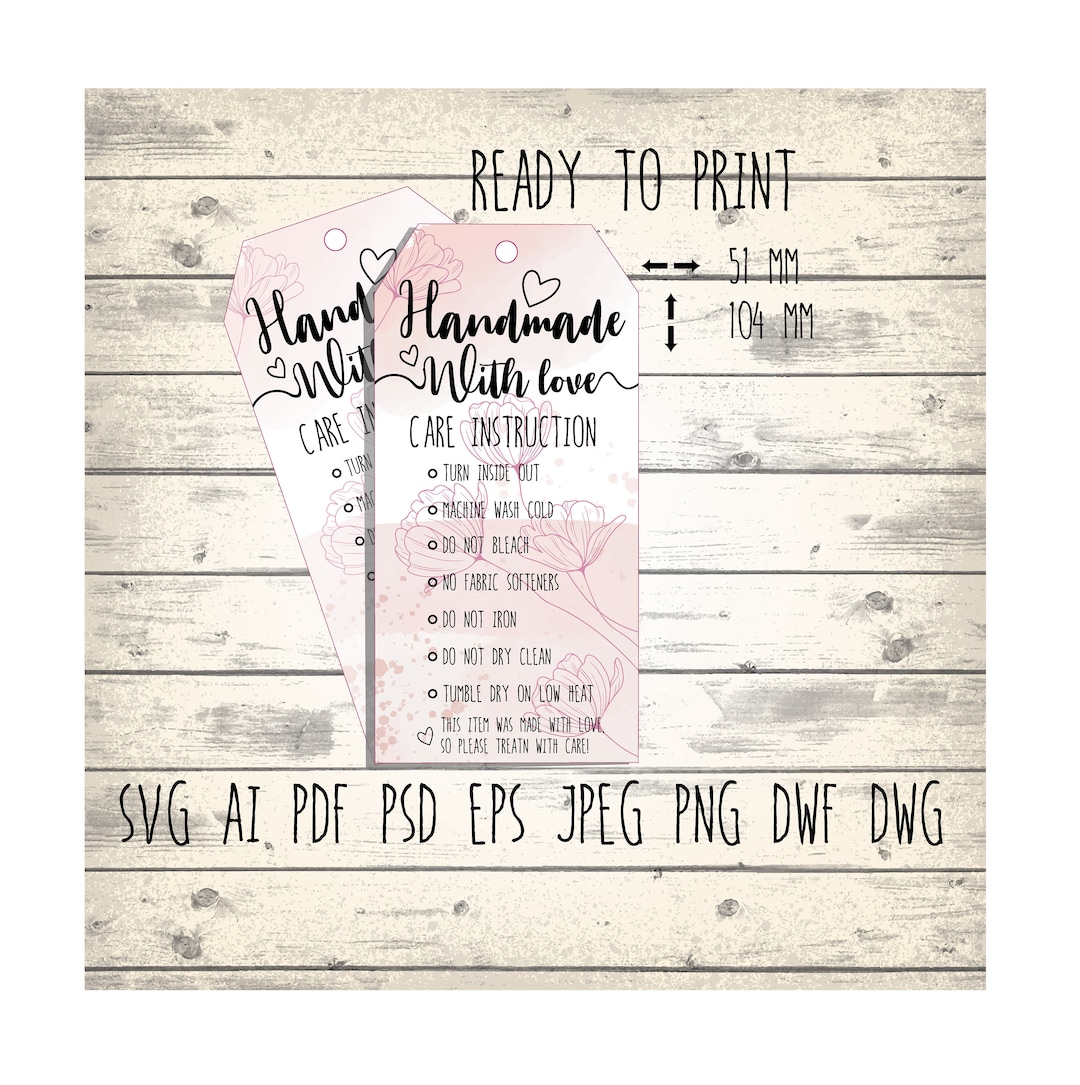 Printable Care Instructions for Fabric Labels. Includes Care Card Svg ...
