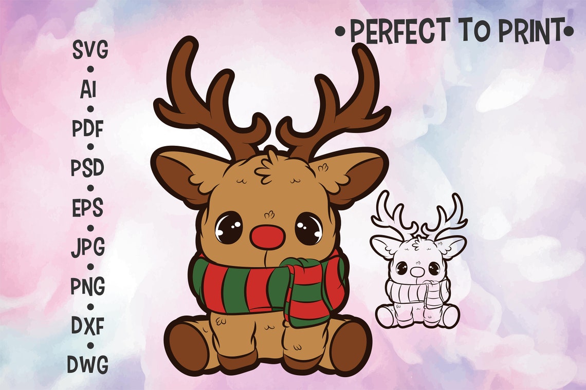 Renne kawaii svg. clipart de Noël kawaii pour autocollants - Etsy France