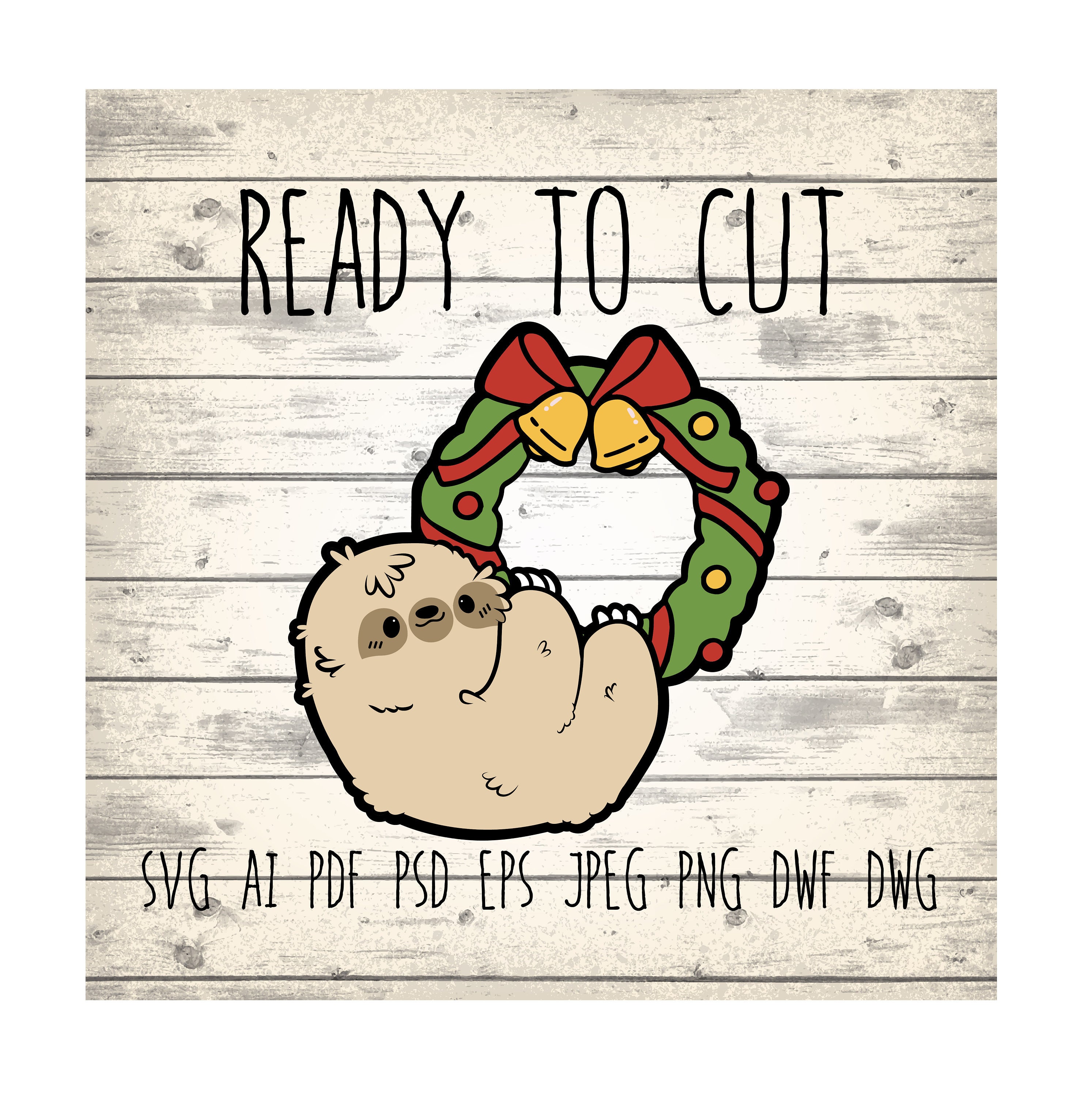 Download Sloth Svg Cut File Printable Vinyl With Garland Christmas Etsy