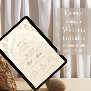 Digital Wedding Invitation Muslim | Gold Islam Wedding Invitation Template | Nikkah Invite | Valima Invitation | Easy to Edit Canva Template