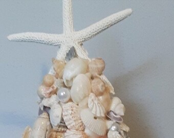 Handmade Seashell Christmas Tree, Coastal Holiday Decor
