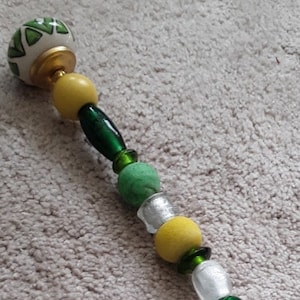 Garden stake-36 in steel rod-16 inches beaded- Yard art with green beads