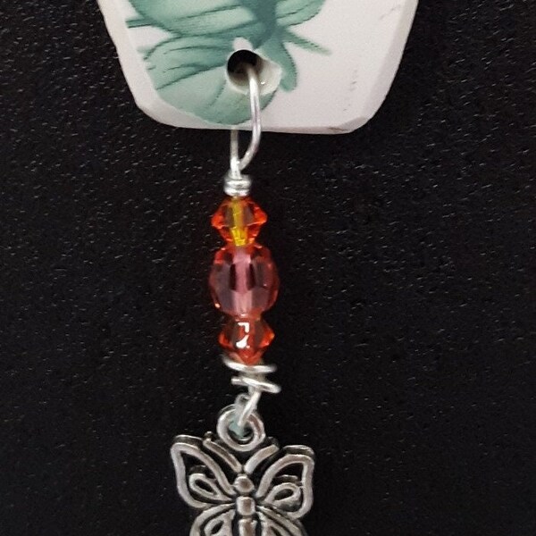 Ladies vintage pendant- dinner plate now a ladies pendant with orange crystals and butterfly