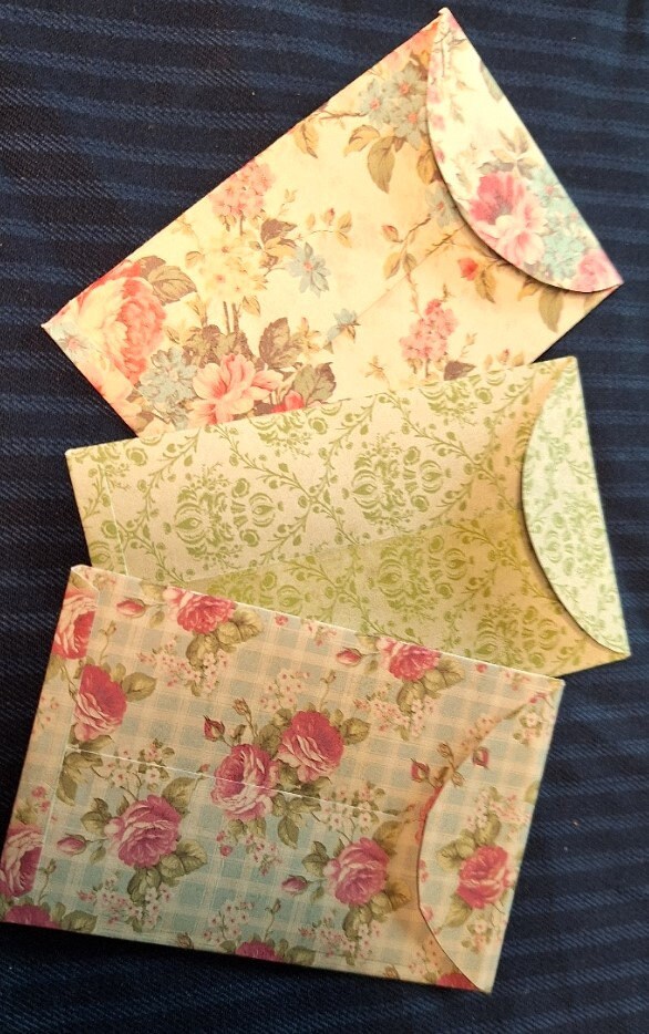 Shabby chic mini envelopes (3) multi-colored flowered , great addition to junk journals, scrapbook, planner, money, carry a special message.